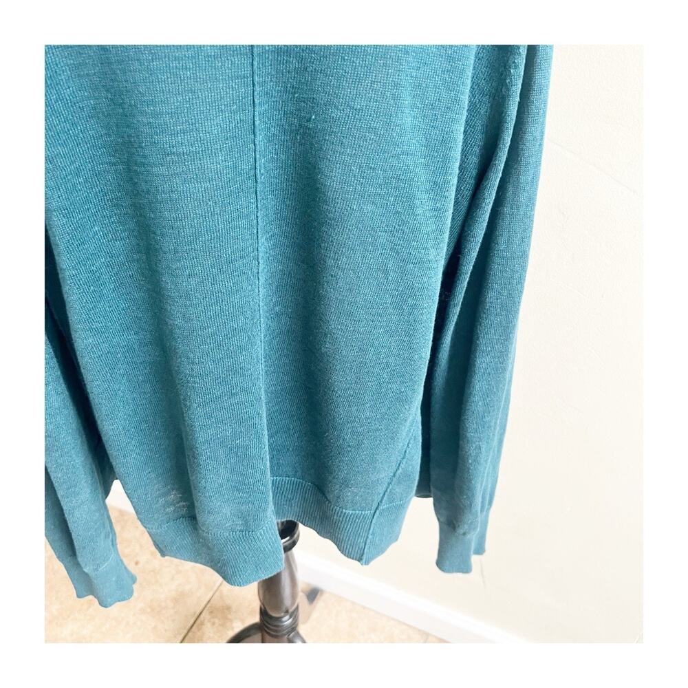 Garnet Hill Easy Linen Drape Front Cardigan Sweater Size Large Teal Blue - Picture 9 of 11
